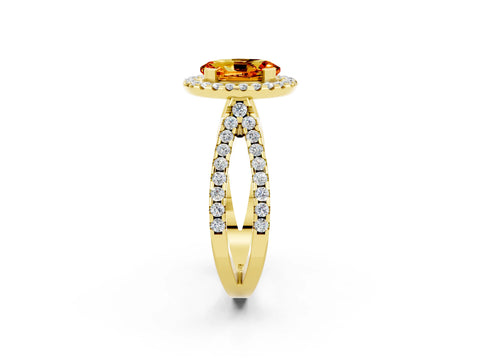 Yellow gold Oval Cut Citrine Halo Ring with Split Shank Pavé Band and Prong Setting_2
