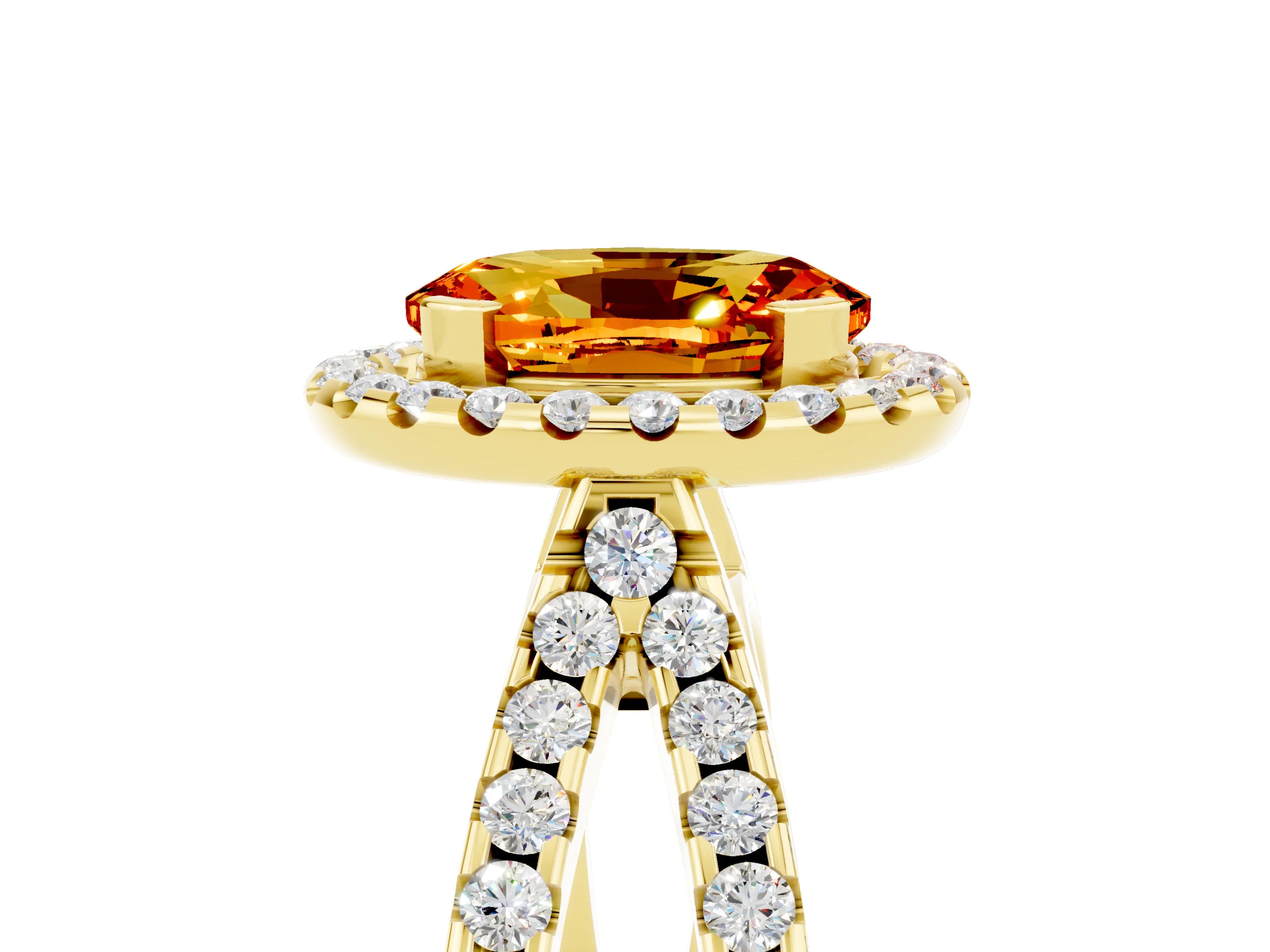 Yellow gold Oval Cut Citrine Halo Ring with Split Shank Pavé Band and Prong Setting_5