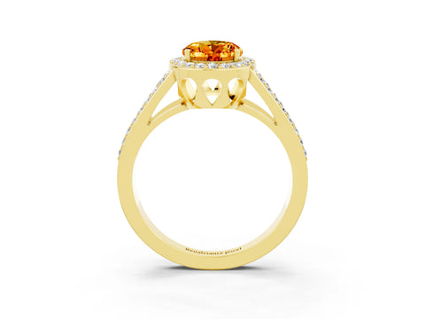 Yellow gold Oval Cut Citrine Halo Ring with Split Shank U-Prong Band and Four-Prong Setting_3