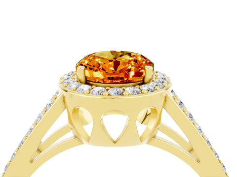 Yellow gold Oval Cut Citrine Halo Ring with Split Shank U-Prong Band and Four-Prong Setting_4