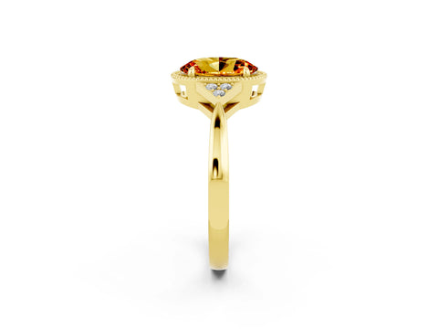 Yellow gold Oval Cut Citrine Halo Ring with Tapered Band and Four-Prong Setting_2