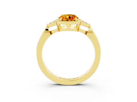 Yellow gold Oval Cut Citrine Halo Ring with Tapered Band and Four-Prong Setting_3