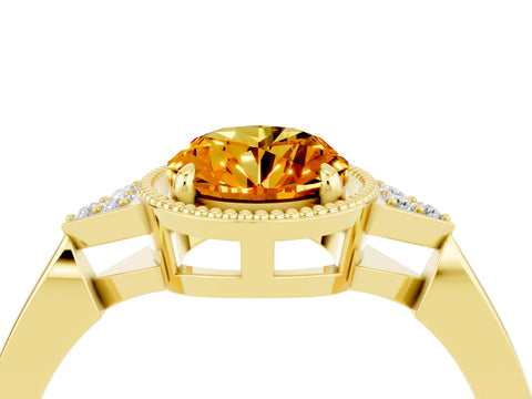 Yellow gold Oval Cut Citrine Halo Ring with Tapered Band and Four-Prong Setting_4