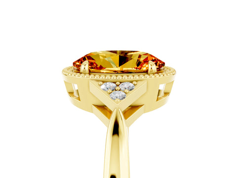 Yellow gold Oval Cut Citrine Halo Ring with Tapered Band and Four-Prong Setting_5