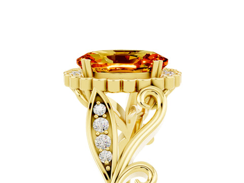 Yellow gold Oval Cut Citrine Halo Ring with Vintage Split Shank and Four-Prong Setting_5