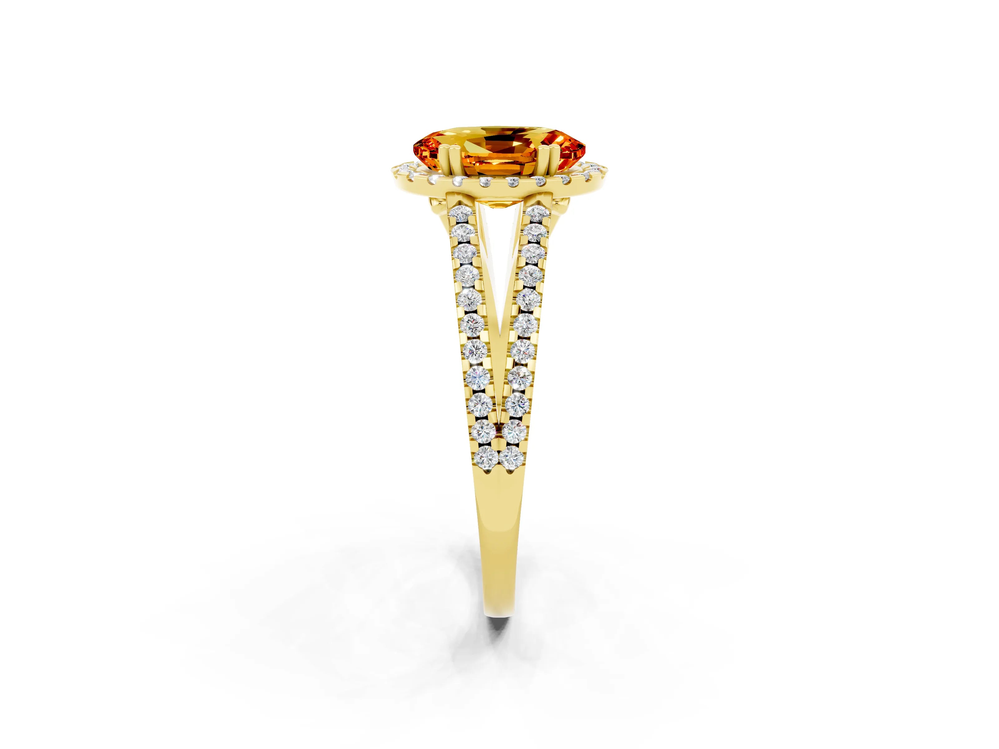 Yellow gold Oval Cut Citrine Halo Split Shank Engagement Ring_14