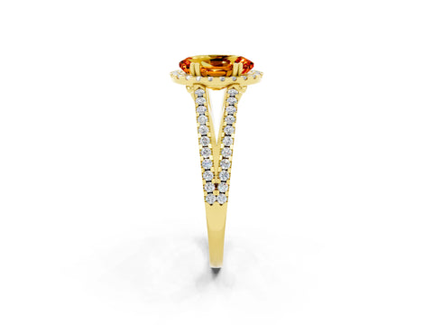 Yellow gold Oval Cut Citrine Halo Split Shank Engagement Ring_14