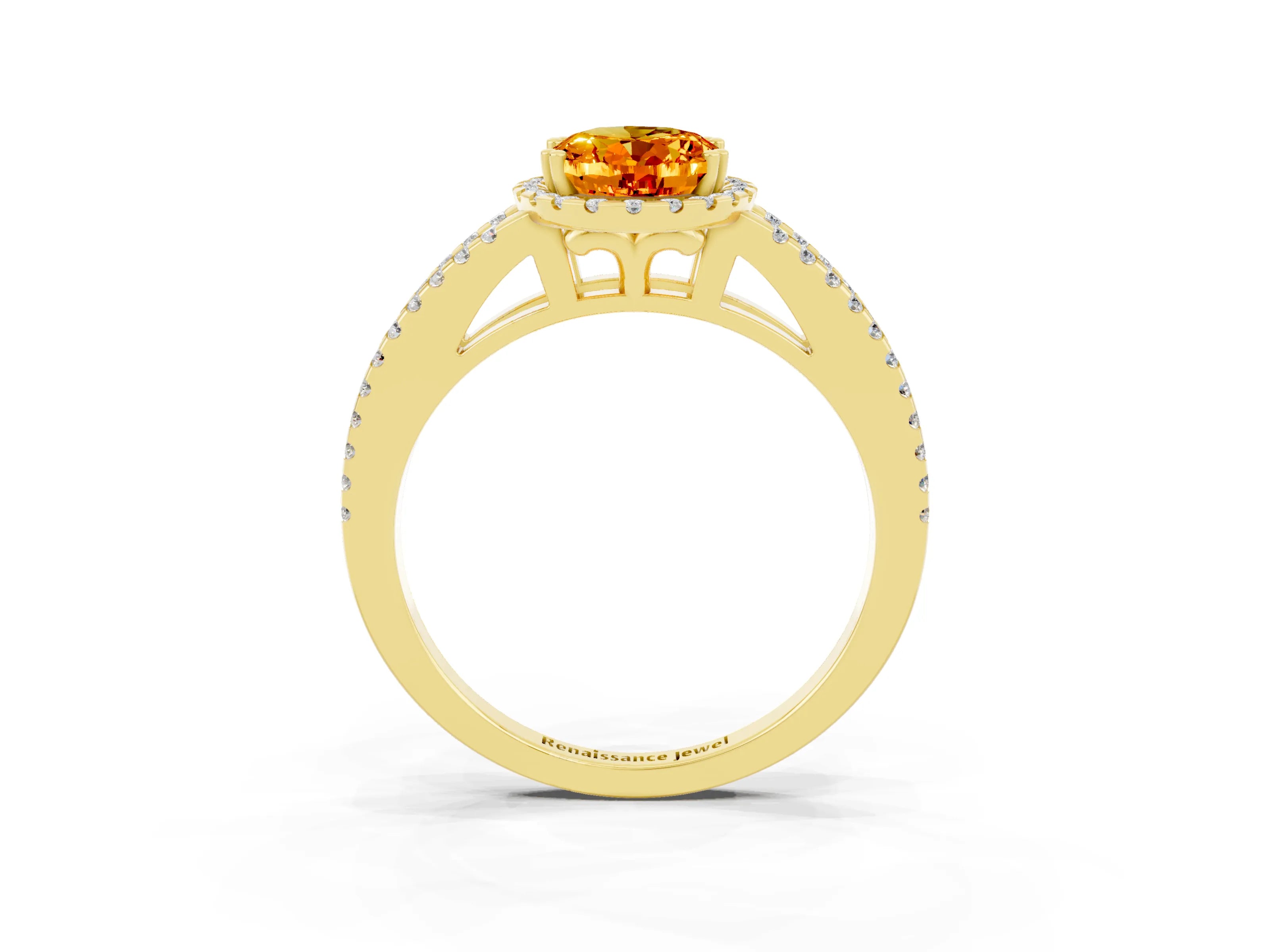Yellow gold Oval Cut Citrine Halo Split Shank Engagement Ring_15