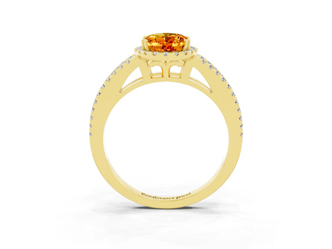 Yellow gold Oval Cut Citrine Halo Split Shank Engagement Ring_15