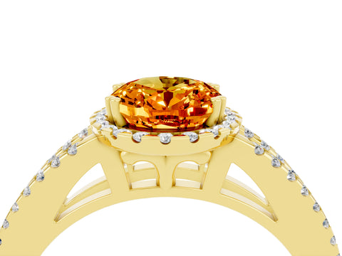 Yellow gold Oval Cut Citrine Halo Split Shank Engagement Ring_16