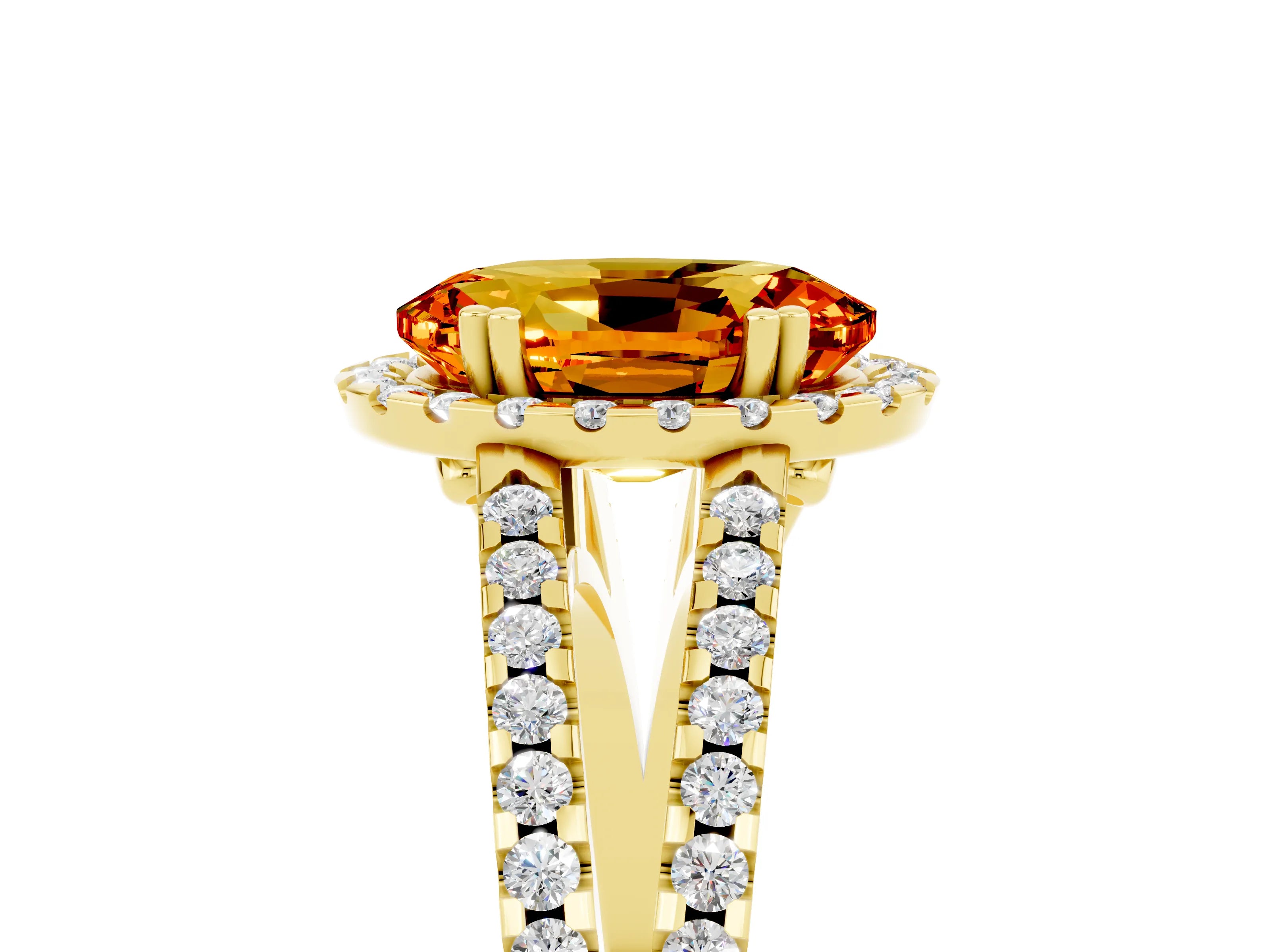 Yellow gold Oval Cut Citrine Halo Split Shank Engagement Ring_17