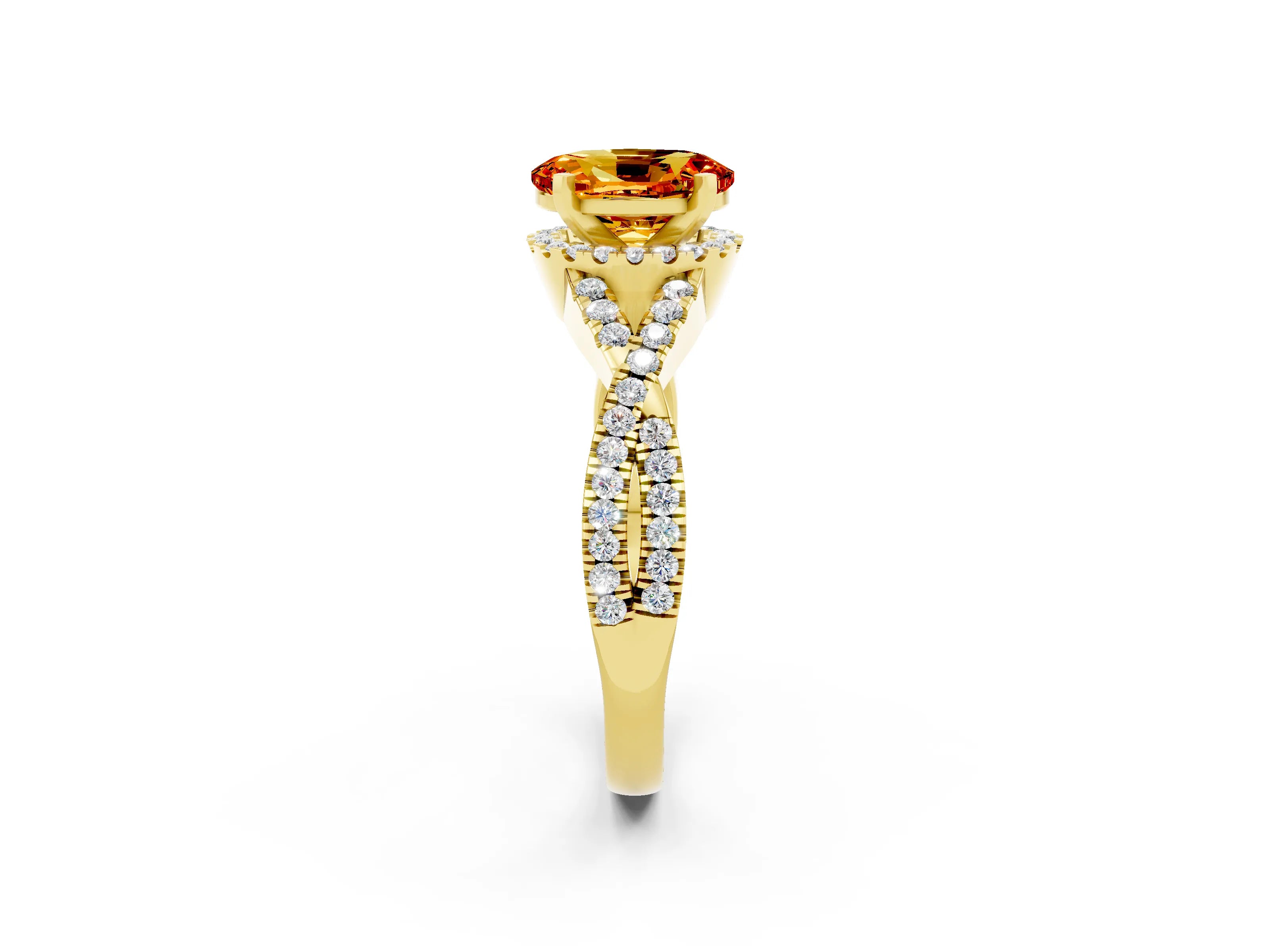 Yellow gold Oval Cut Citrine Halo Twist Band Solitaire Prong Setting Ring_2
