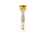 Yellow gold Oval Cut Citrine Halo Twist Band Solitaire Prong Setting Ring_2
