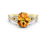 Yellow gold Oval Cut Citrine  Halo Twist Band Solitaire Prong Setting Ring_24
