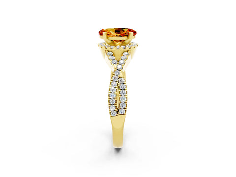 Yellow gold Oval Cut Citrine Halo Twist Band Solitaire Prong Setting Ring_2