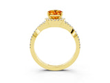 Yellow gold Oval Cut Citrine Halo Twist Band Solitaire Prong Setting Ring_3
