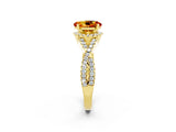 Yellow gold Oval Cut Citrine  Halo Twist Band Solitaire Prong Setting Ring_44