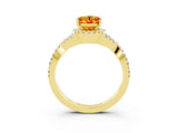 Yellow gold Oval Cut Citrine  Halo Twist Band Solitaire Prong Setting Ring_45