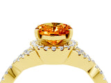 Yellow gold Oval Cut Citrine  Halo Twist Band Solitaire Prong Setting Ring_46