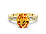 Yellow gold Oval Cut Citrine Milgrain Pavé Engagement Ring with Four-Prong Setting_12