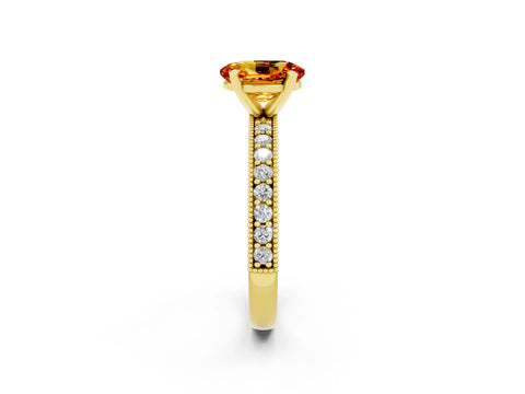 Yellow gold Oval Cut Citrine Milgrain Pavé Engagement Ring with Four-Prong Setting_14