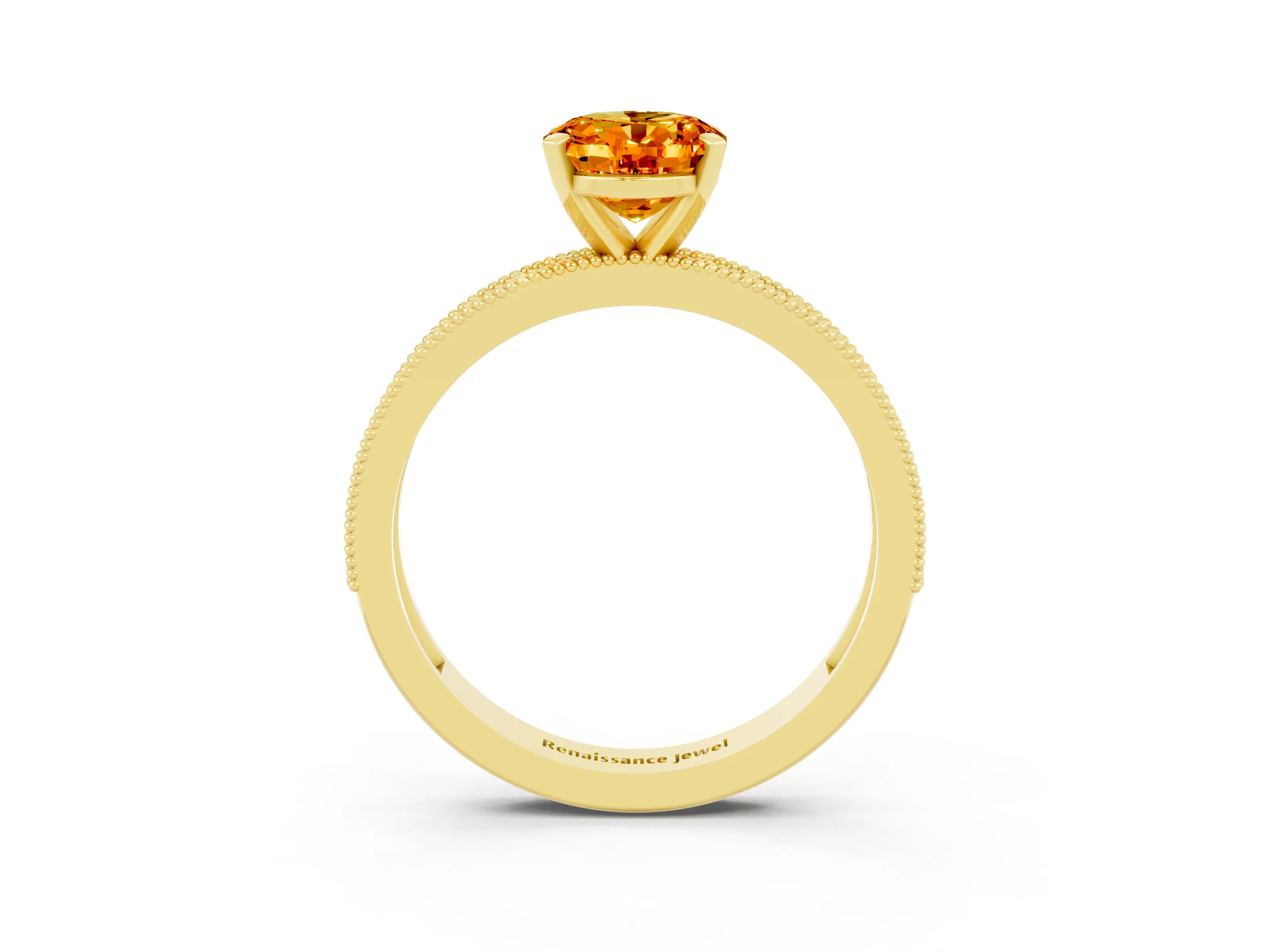 Yellow gold Oval Cut Citrine Milgrain Pavé Engagement Ring with Four-Prong Setting_15