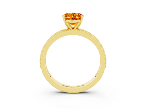 Yellow gold Oval Cut Citrine Milgrain Pavé Engagement Ring with Four-Prong Setting_15