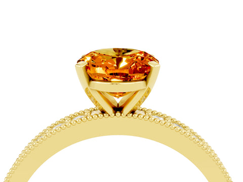 Yellow gold Oval Cut Citrine Milgrain Pavé Engagement Ring with Four-Prong Setting_16