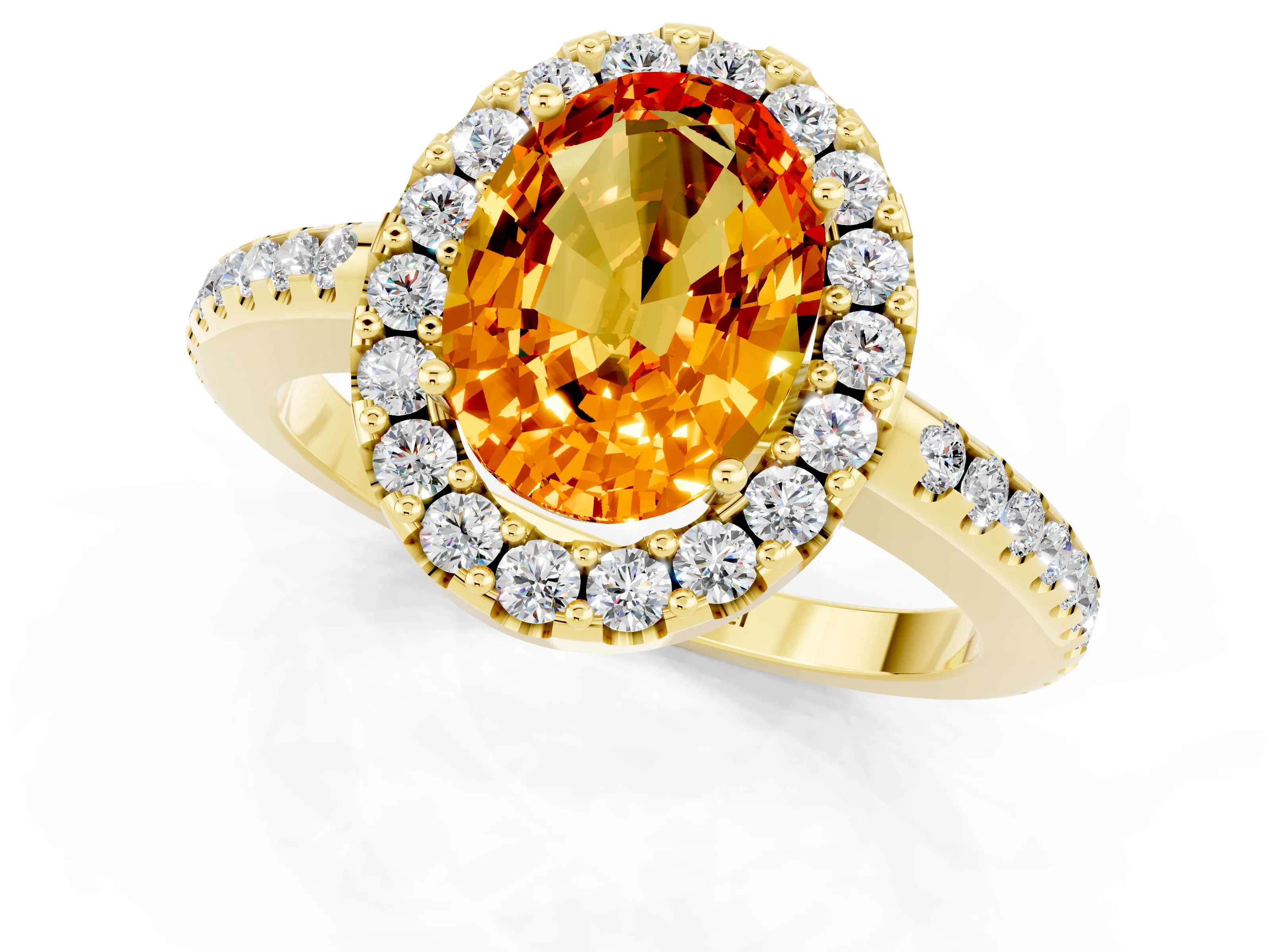 Yellow gold Oval Cut Citrine Pavé Halo Ring with Four-Prong Setting_13