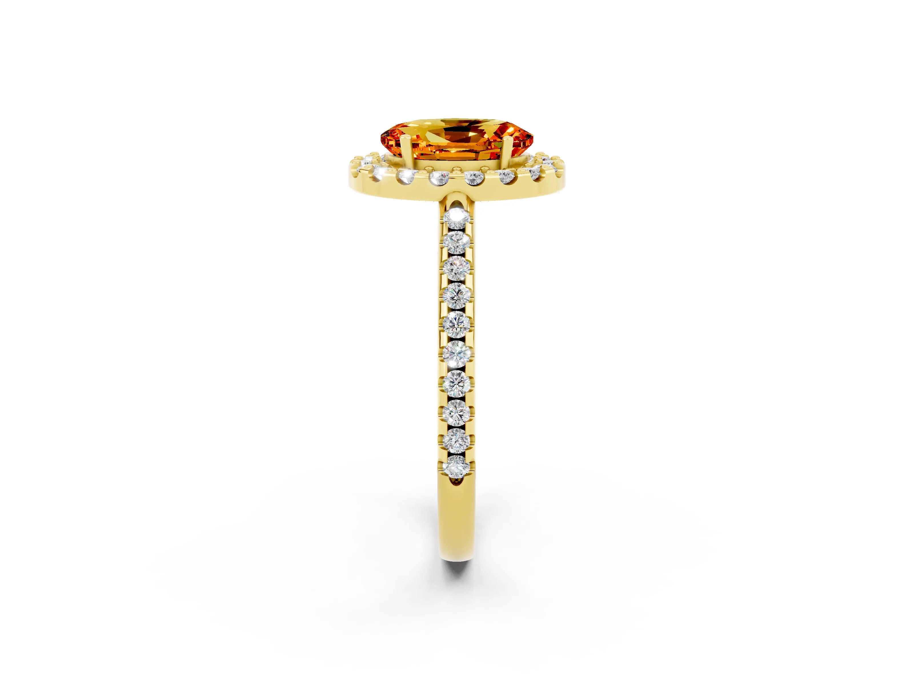 Yellow gold Oval Cut Citrine Pavé Halo Ring with Four-Prong Setting_14