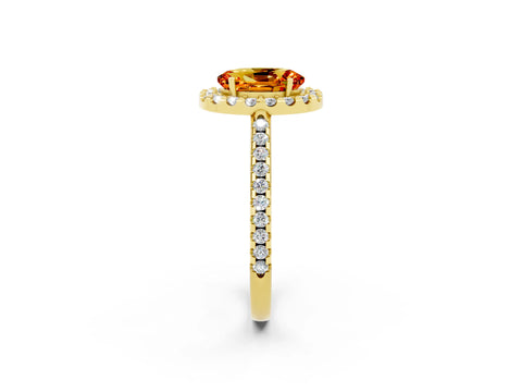 Yellow gold Oval Cut Citrine Pavé Halo Ring with Four-Prong Setting_14
