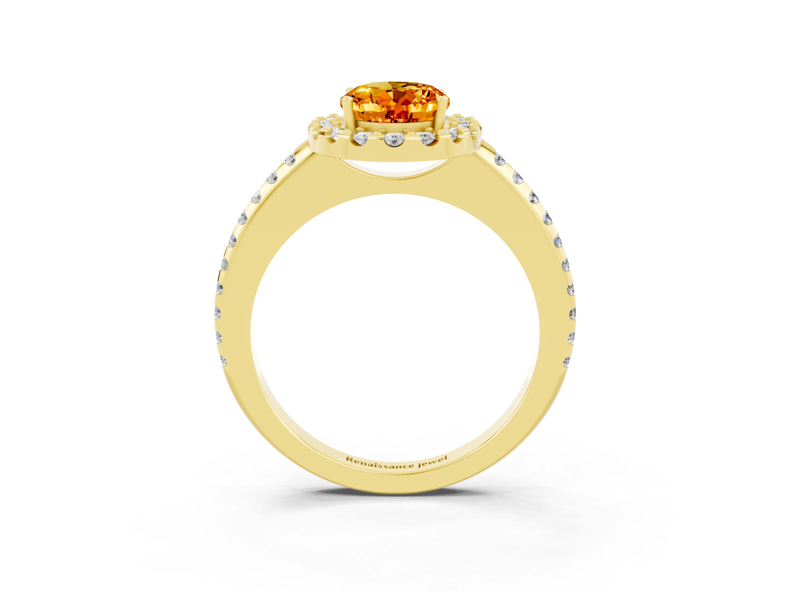 Yellow gold Oval Cut Citrine Pavé Halo Ring with Four-Prong Setting_15