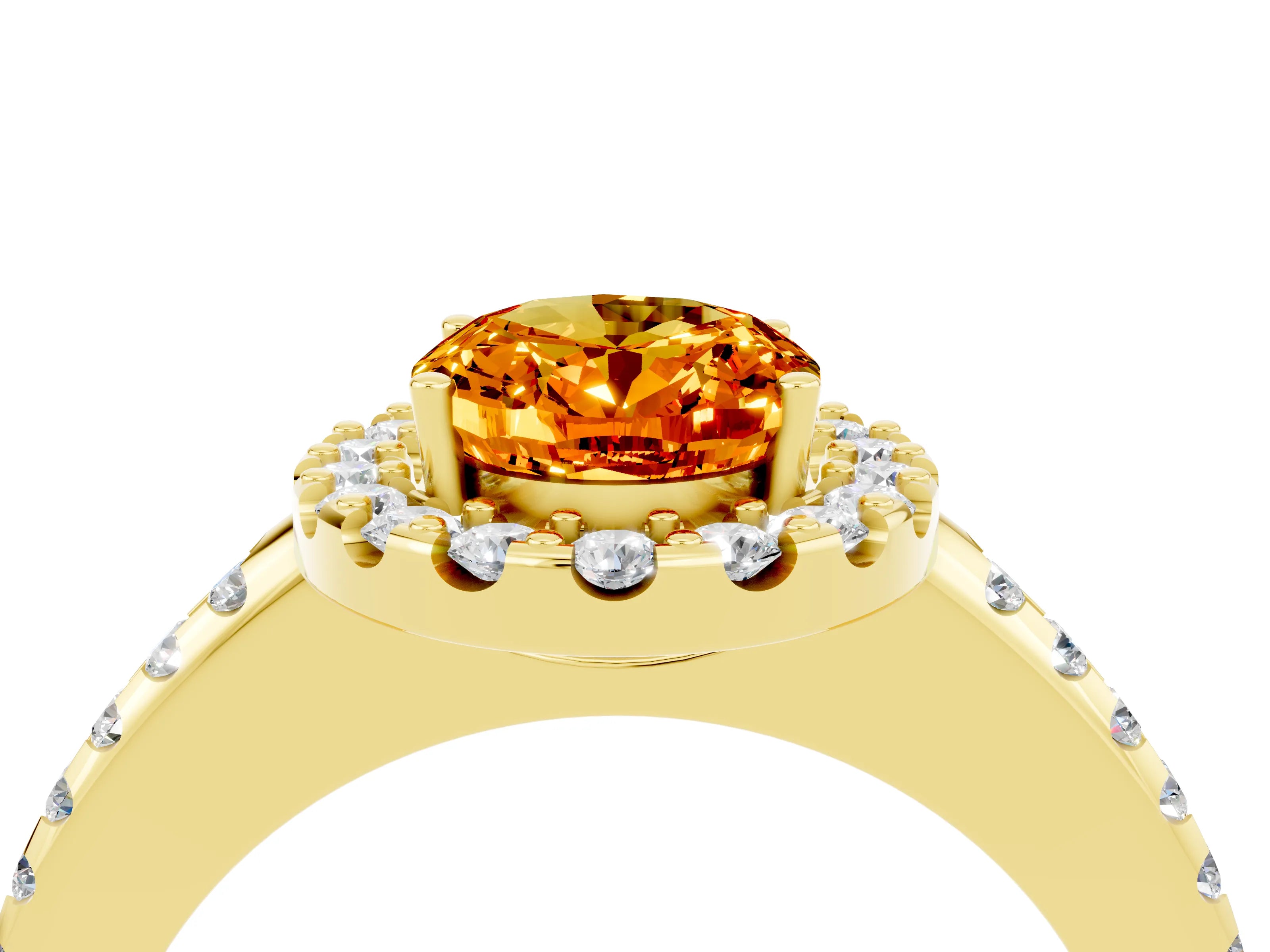 Yellow gold Oval Cut Citrine Pavé Halo Ring with Four-Prong Setting_16