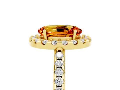 Yellow gold Oval Cut Citrine Pavé Halo Ring with Four-Prong Setting_17