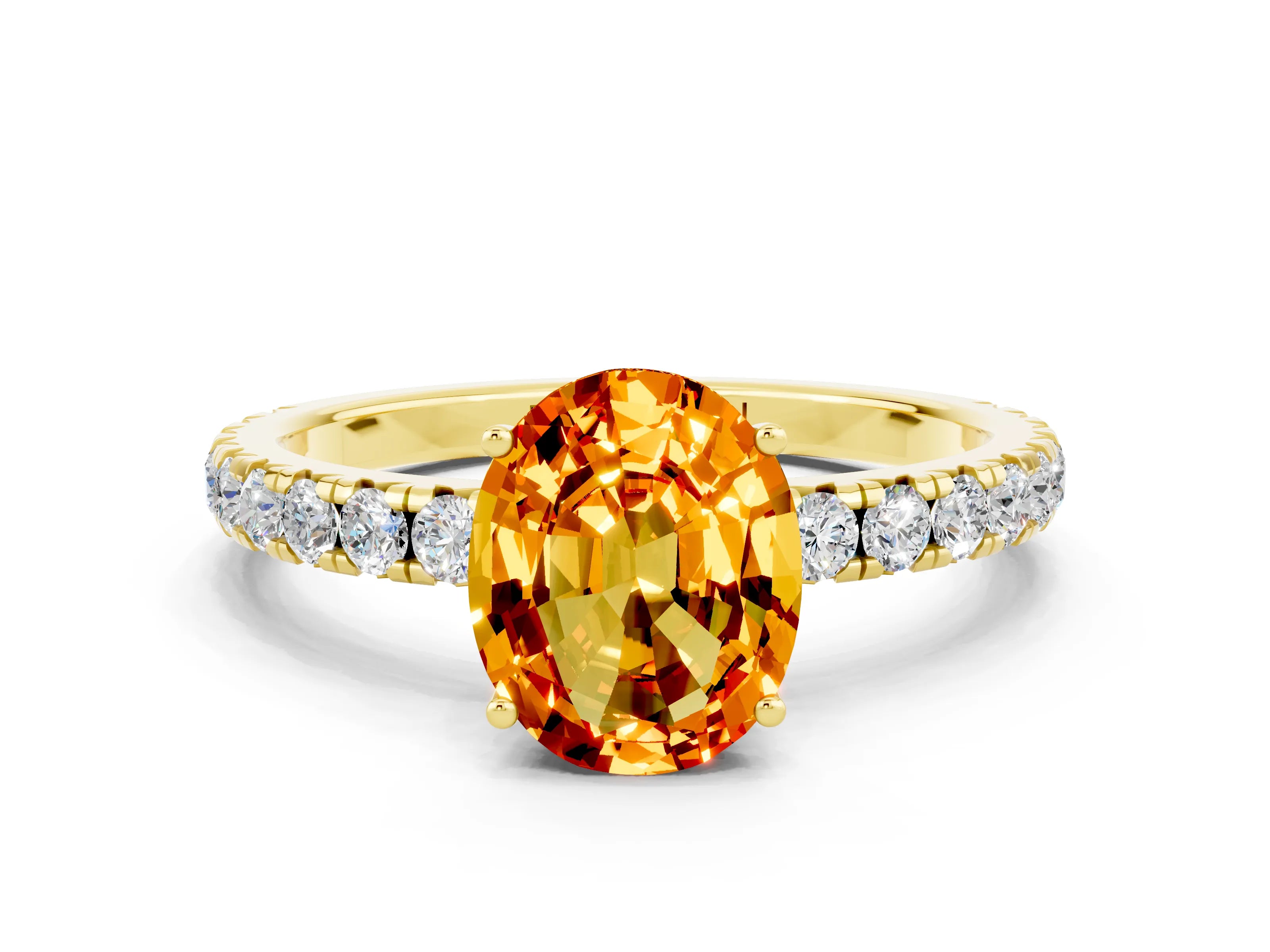 Yellow gold Oval Cut Citrine Pavé Solitaire Engagement Ring with Four-Prong Setting_12