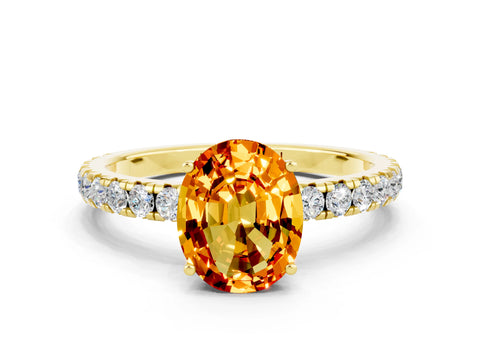 Yellow gold Oval Cut Citrine Pavé Solitaire Engagement Ring with Four-Prong Setting_12