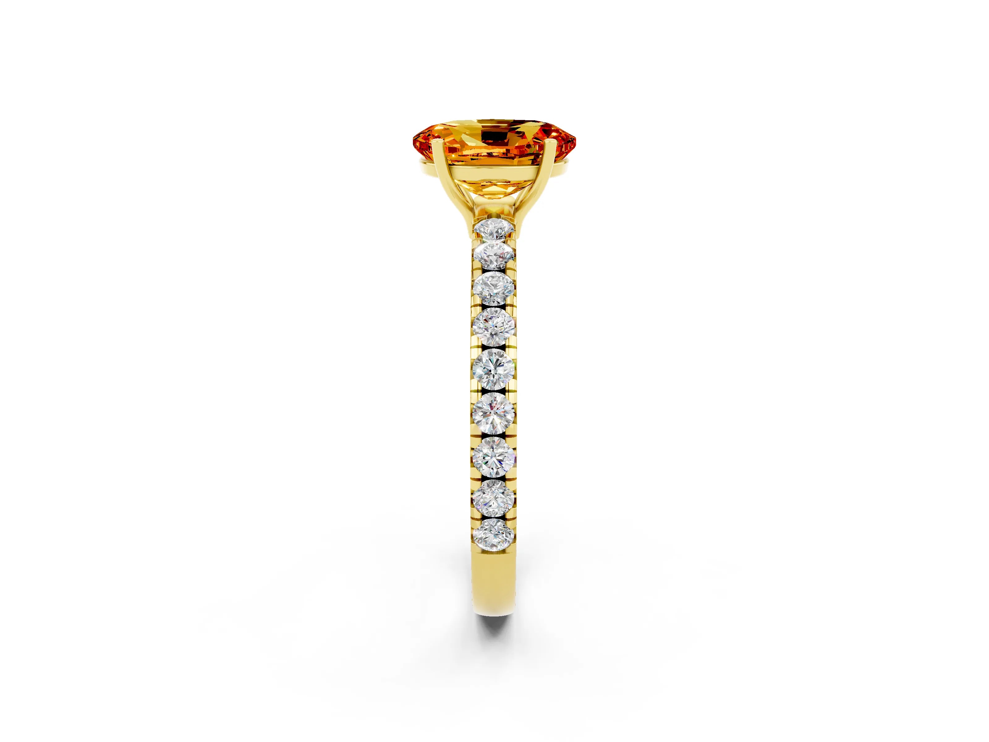 Yellow gold Oval Cut Citrine Pavé Solitaire Engagement Ring with Four-Prong Setting_14