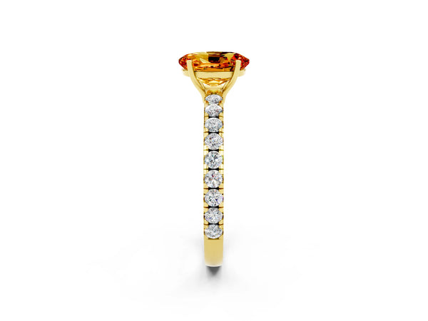 Yellow gold Oval Cut Citrine Pavé Solitaire Engagement Ring with Four-Prong Setting