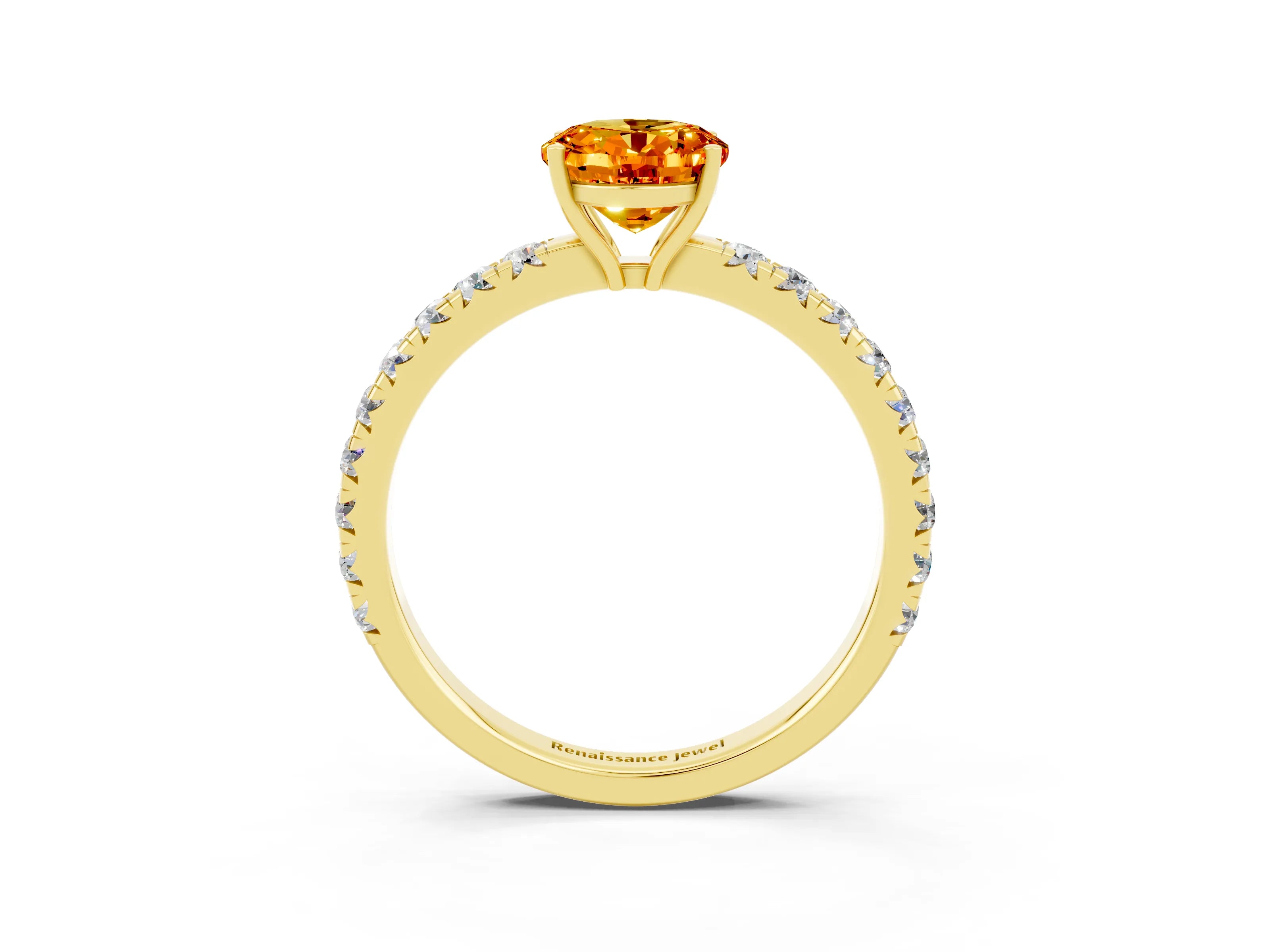 Yellow gold Oval Cut Citrine Pavé Solitaire Engagement Ring with Four-Prong Setting_15