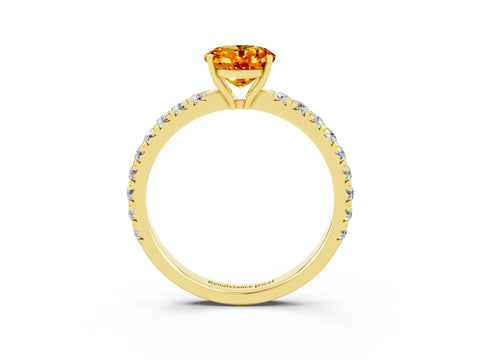 Yellow gold Oval Cut Citrine Pavé Solitaire Engagement Ring with Four-Prong Setting_15