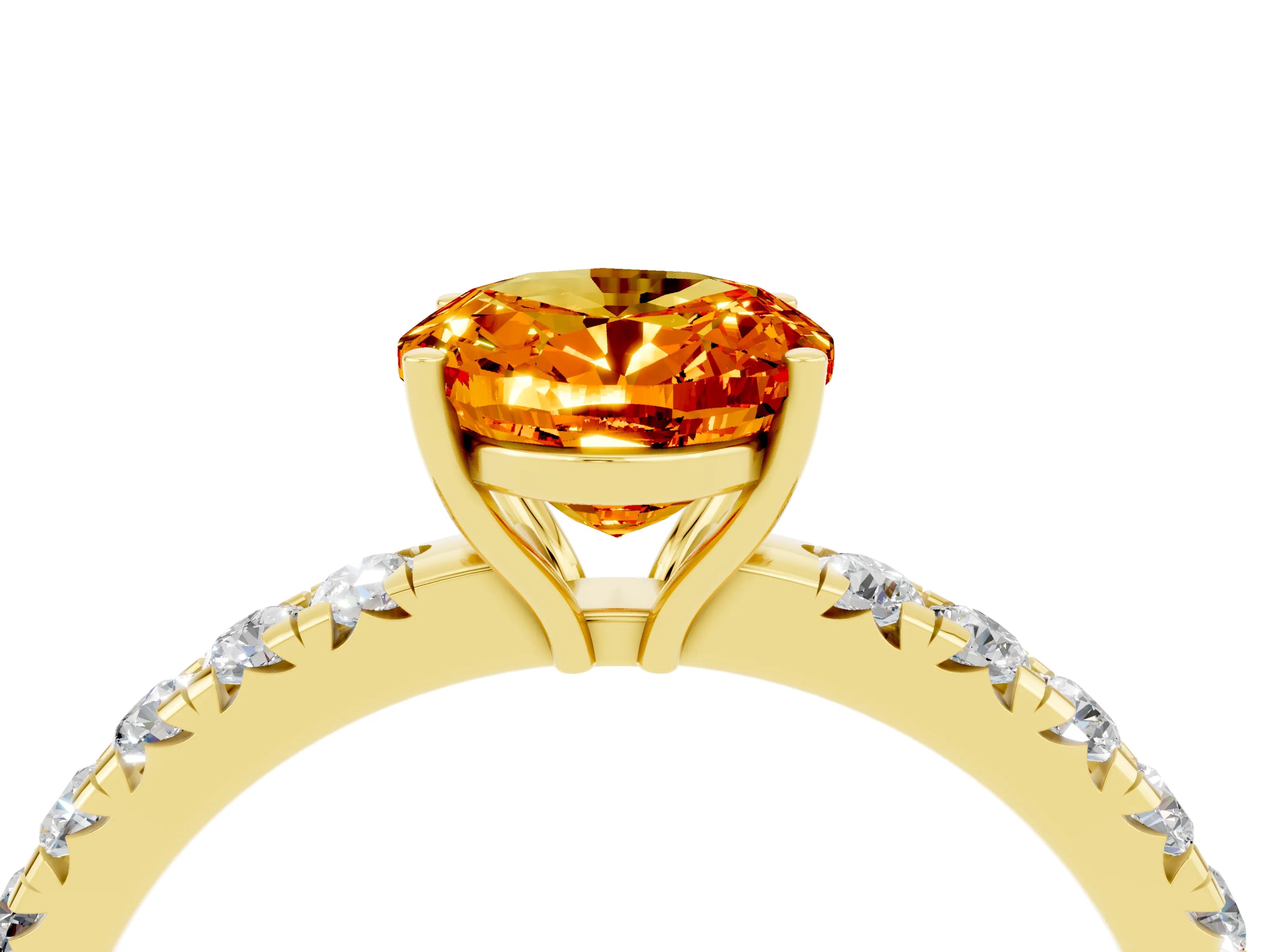 Yellow gold Oval Cut Citrine Pavé Solitaire Engagement Ring with Four-Prong Setting_16