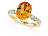 Yellow gold Oval Cut Citrine Pavé Solitaire Ring with Round Band and Prong Setting_13