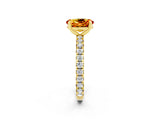 Yellow gold Oval Cut Citrine Pavé Solitaire Ring with Round Band and Prong Setting_14