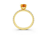 Yellow gold Oval Cut Citrine Pavé Solitaire Ring with Round Band and Prong Setting_15