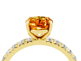 Yellow gold Oval Cut Citrine Pavé Solitaire Ring with Round Band and Prong Setting_16