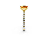 Yellow gold Oval Cut Citrine Pavé Solitaire Ring with Round Band and Prong Setting_26