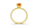Yellow gold Oval Cut Citrine Pavé Solitaire Ring with Round Band and Prong Setting_27