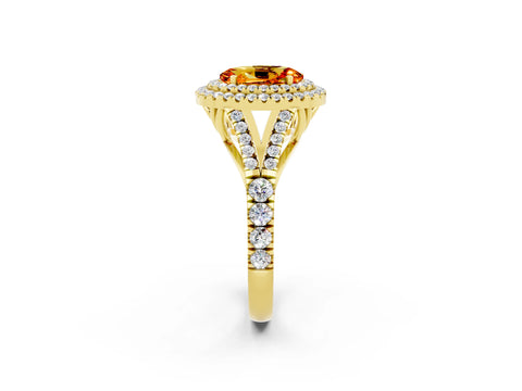 Yellow gold Oval Cut Citrine Pavé Split Shank Double Halo Engagement Ring_2