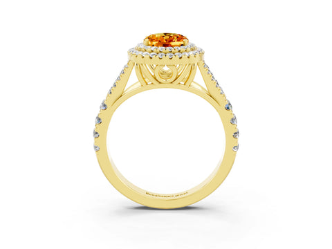Yellow gold Oval Cut Citrine Pavé Split Shank Double Halo Engagement Ring_3