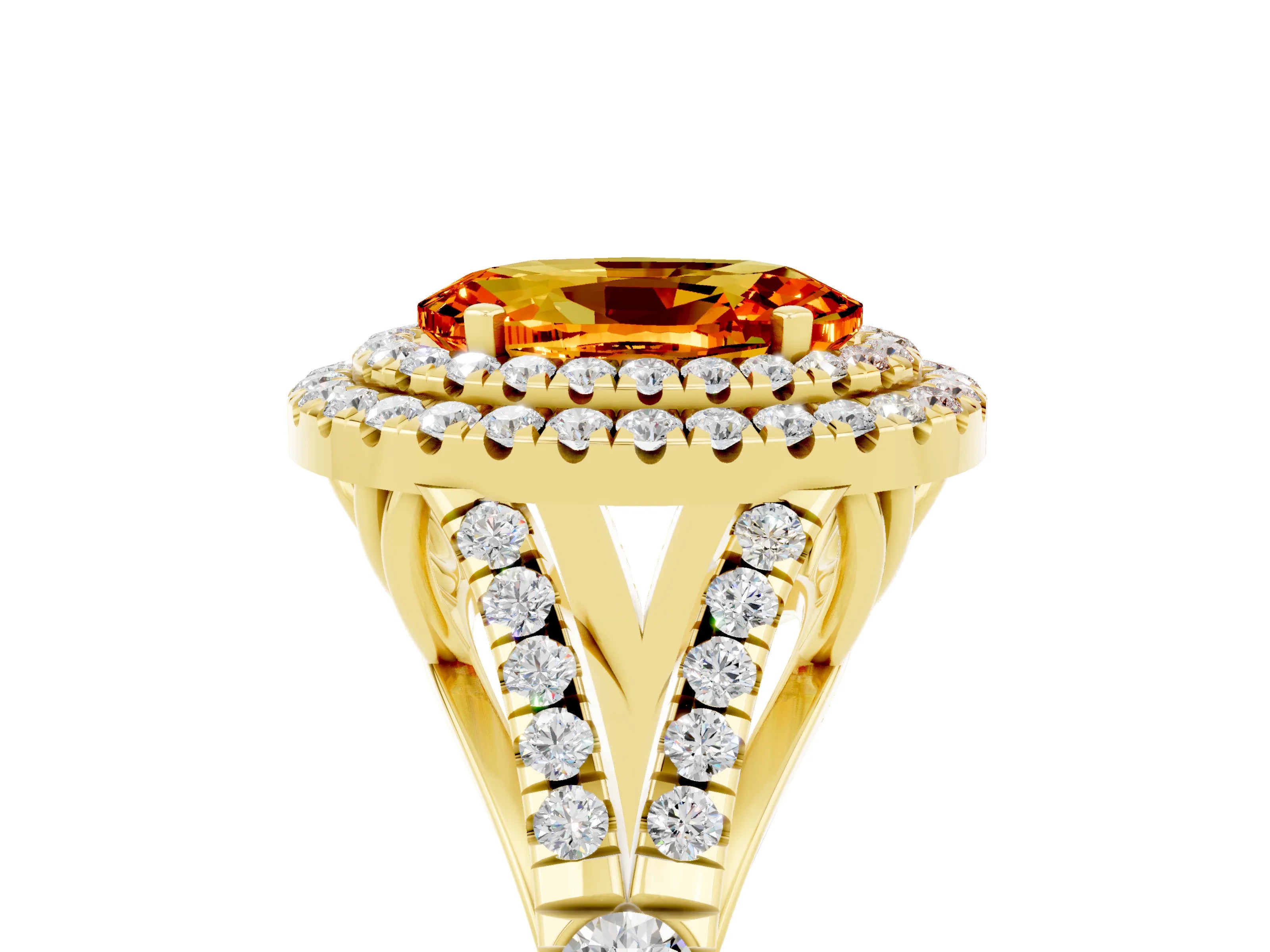 Yellow gold Oval Cut Citrine Pavé Split Shank Double Halo Engagement Ring_5